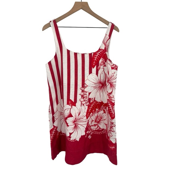 Farm Rio Red Floral Stripe Linen Mini Mini Dress Medium Pockets Botanical Boho - Picture 6 of 13